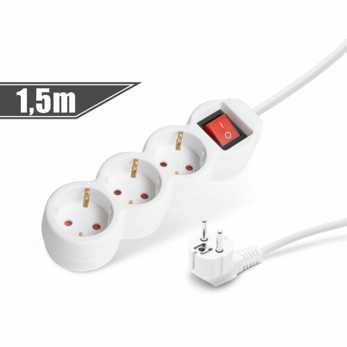 Fehér Delight 3-as Schuko hosszabbító kapcsolóval, 1.5m kábel 
