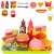Fast food playset for kids, includes tray, burger, hot dog, fries, nuggets, waffle, cupcake, ketchup, chocolate sauce, cups, spoon, fork