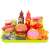 Gyorséttermi játékkészlet: Toy fast food set with burger, hotdog, fries, and condiments on a tray