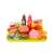 Fast food playset for kids, includes tray, burger, hot dog, fries, nuggets, waffle, cupcake, ketchup, chocolate sauce, cups, spoon, fork