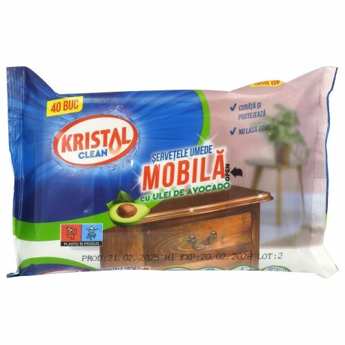 Nedves törlőkendők, Kristal Clean, Bútor 40 db Avokádó 162376148 - Bútorápoló és bútortisztító szer