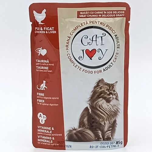 Cat Joy nedves macskatáp csirkével és májjal mártásban, 85g tasak, teljes értékű táplálék felnőtt macskák számára - Állattartás