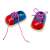 Wooden shoe lacing toy for kids, blue and red shoe with pink laces