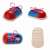 Wooden shoe lacing toy for kids, blue and red shoe with pink laces, different angles