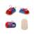 Wooden shoe lacing toy for kids, blue and red shoe with pink laces, different angles