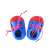 Wooden shoe lacing toy for kids, blue and red shoe with pink laces