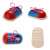 Wooden shoe lacing toy for kids, blue and red shoe with pink laces, different angles