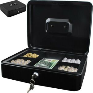Nagy metal cash box filled with coins and banknotes, collage - Cash Box