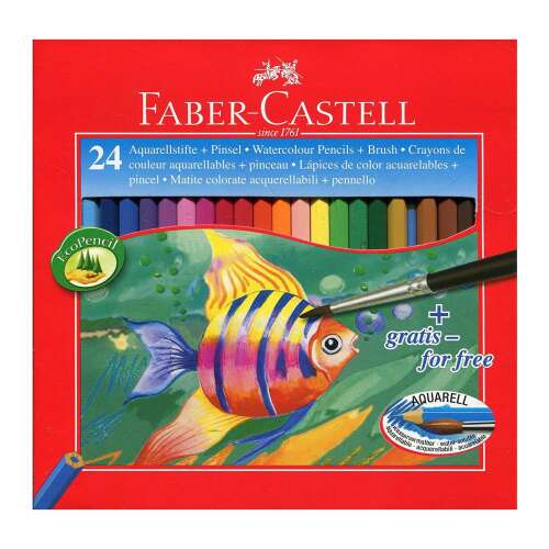 Faber-Castell Aquarell-Farbstifte 24er Set mit Pinsel, 24 Farben, zum Zeichnen und Malen