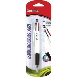 Optima 4-farbiger Multicolor-Stift mit Touchscreen-Gummispitze - Kugelschreiber