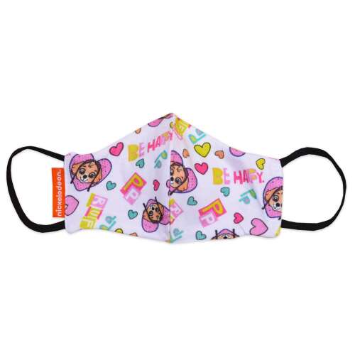 Mască de față lavabilă Paw Patrol Skye pentru copii, albă cu inimi roz și fața lui Skye