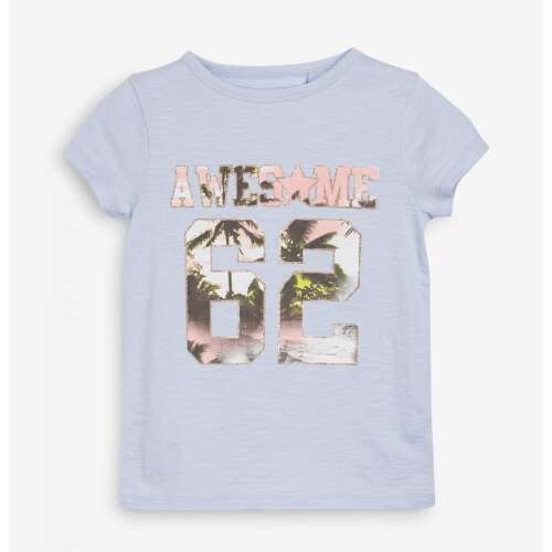 Hellblaues T-Shirt mit kurzen Ärmeln für Mädchen mit Awesome-Aufdruck und Palmen-Design