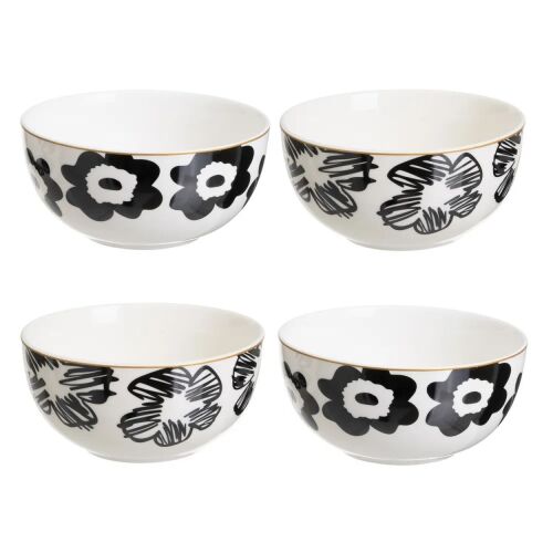 Árvácska kerámia tálkészlet, 4 darabos virágmintás porcelán tál 