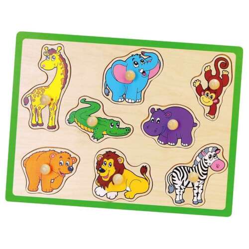 Puzzle din lemn Viga Zoo pentru copii cu mânere, 8 piese
