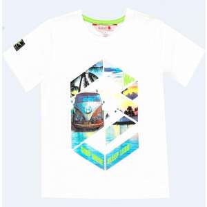 Weißes boboli T-Shirt für Jungen mit einem bunten Aufdruck eines Vans und Palmen, perfekt für den Sommer - Boboli