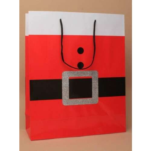 Vianočný darčekový vak, červený a biely darčekový vak s čiernym pásom, 23x18cm