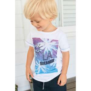 Weißes T-Shirt mit kurzen Ärmeln für Jungen mit Palmen- und Sonnenprint, LA Dreamin-Text, Größe 5-6 Jahre (116 cm) - Next