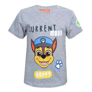 Nickelodeon Psi Patrol Chase koszulka z krótkim rękawem dla chłopców, szara z twarzą Chase'a i napisami 'Happy' i 'Current Mood' - Baba & Tipegő