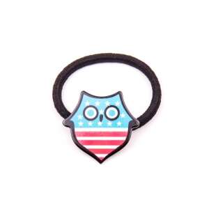 Czarna gumka do włosów z wzorem sowy, w kolorach amerykańskiej flagi - Guma do włosów