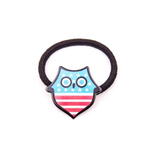 Czarna gumka do włosów z wzorem sowy, w kolorach amerykańskiej flagi