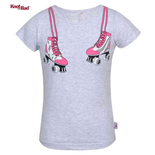 Knot So Bad dievčenské sivé tričko s potlačou ružových korčúľ