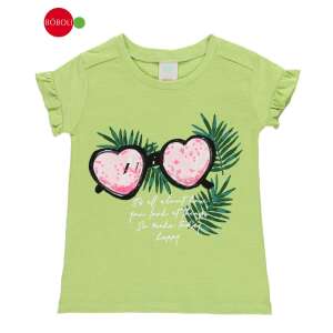 Boboli grünes T-Shirt für Mädchen mit Herz-Sonnenbrillen-Druck und Glitzerdetails - Boboli
