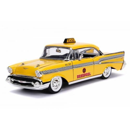 1957-es Chevrolet sárga taxi Deadpool 1:24 méretarányú modell
