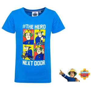 Синя тениска Fireman Sam за деца, с щампа на Fireman Sam с текста #THE HERO NEXT DOOR - Бебе & Малко дете