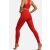Hátulnézet egy nőt ábrázolva, aki FTSKN piros sportos leggingset visel