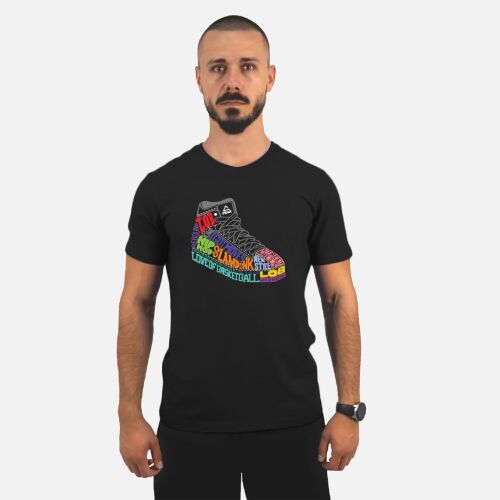 Fekete Peak Retro fekete pamut póló kosárlabda cipő mintával, férfi alkalmi viselet - Férfi ruházat