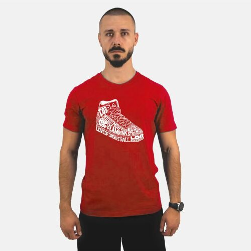 Vörös Peak Retro piros póló cipő grafikával, férfi vintage stílusú pamut póló - Divat és öltözködés