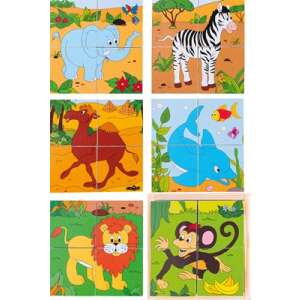 Fa kocka kirakó, puzzle  - Szafari állatok - fejlesztő  játék - W90921 44646720 Puzzle - Fa