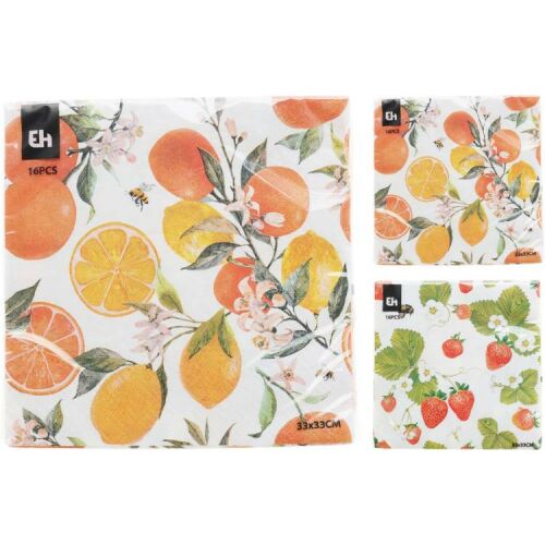 SZALVÉTA 33X33CM szalvéták citrus gyümölcs mintával, 16 darabos - Szalvéta