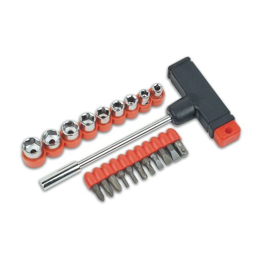 Mannesmann M 148-KOMBI T-markolatú szerszámkészlet 22 darabbal, bitekkel és 14-es adapterrel