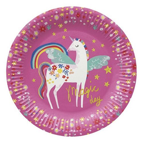 Lapostányér eldobható papír JUNIOR egyszarvú mintás 23 cm 8 darabos 163942730 - Eldobható tányér
