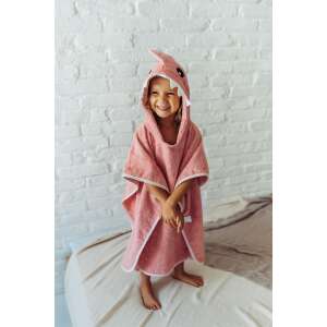 Pink shark hooded towel for kids, bathrobe for toddlers, soft and absorbent, 100% cotton, 65x135 cm - Bath Towel, Washcloth, Hooded Towel