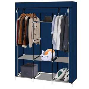 Blauer mobiler Kleiderschrank mit Regalen und Kleiderstangen, ideal zum Organisieren von Kleidung, Schuhen und Accessoires - Kleiderschränke