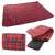Red plaid picnic blanket with waterproof backing, folded and unfolded, showing the handle and zipper