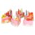 Toy cake slices with candles and fruit toppings