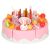 Pink toy cake with candles and fruit toppings for pretend play