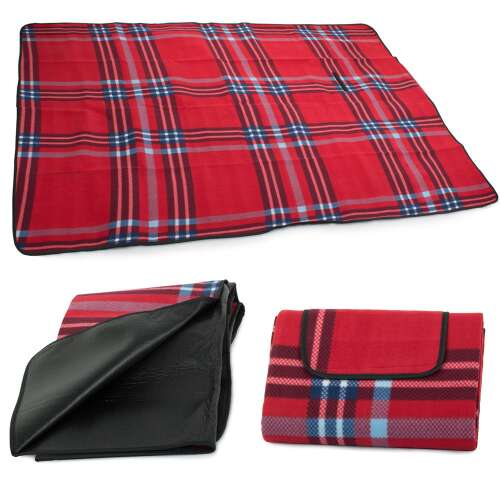 Beach Camping Picnic Blanket 150x200 with Insulation, Red Checkered