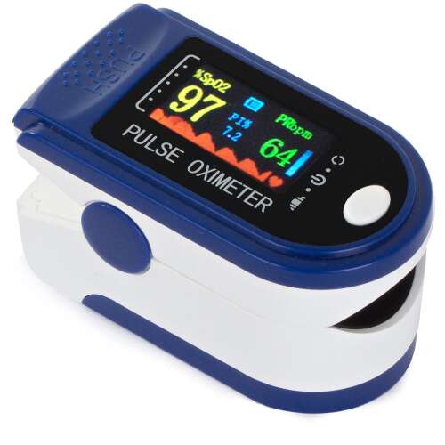 Pulzoximéter Pulzusmérő Véroxigénszint mérő készülék - Ujjra csiptethető, Kék