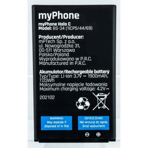 myPhone BS-34 1900mAh Li-ion akkumulátor Halo C mobiltelefonhoz - Mobiltelefon akkumulátor