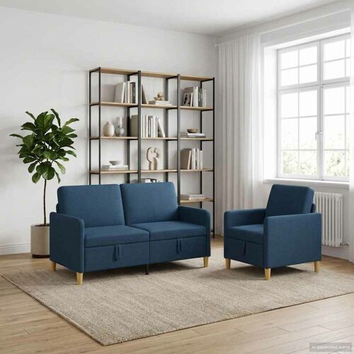 vidaXL Tárolós kanapé szett 2 pcs Kék Poliészter 164789049 - Kanapé