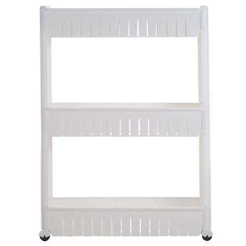 White 3-tier rolling kitchen shelf unit with wheels