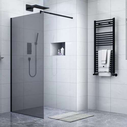 Diplon Walk-in 100 cm széles zuhanyfal matt fekete kerettel, 8 mm vastag edzett szürke üveggel, 195 cm magas