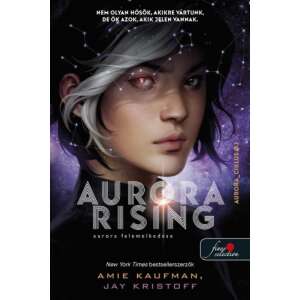 Aurora Rising könyvborító, Amie Kaufman és Jay Kristoff írta, egy ezüst hajú, vörös szemű fiatal nőt ábrázol csillagos háttér előtt - Sci-Fi könyv