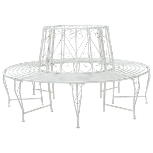vidaXL Kör alakú fa körüli pad, 8 személyes, Ø 160 x 89 cm, Acél, Antik fehér 163468771 - Kerti pad