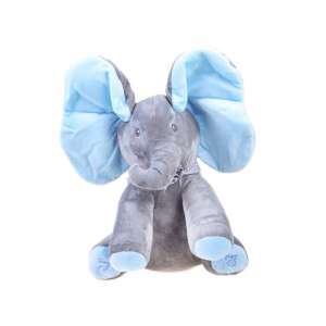 Interactive singing elephant plush toy with blue ears, sings two songs, plays peek-a-boo - Ramiz