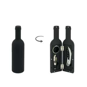 Bornyitó szett palack formájú tokban, tartalmaz dugóhúzót, cseppfogót és kiöntőt - Báreszköz